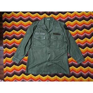 vtg 60s US Army Military Shirt men's 15.5 medium og-107 sateen vietnam reid G403